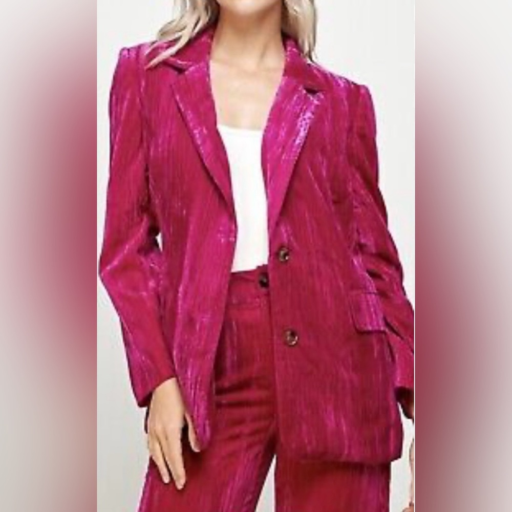 NWT Ellison Fuchsia Crushed Velvet Blazer - Picture 6 of 12